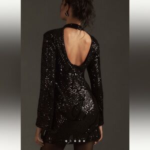 Anthropologie Black Sequin Long Sleeve Dress